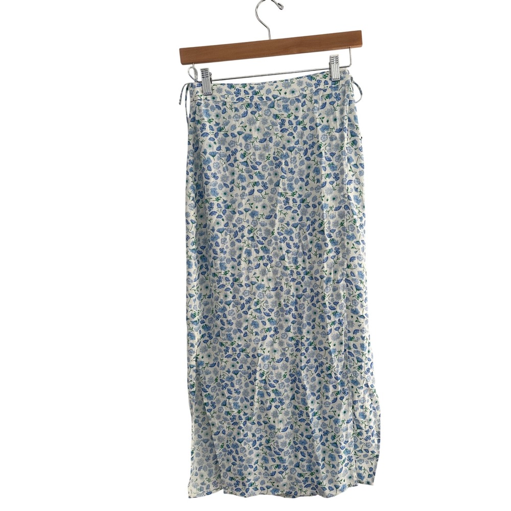 Envii Enmallow Wrap Skirt Field of Blue Floral Midi Side Slit XXS Boho Prairie